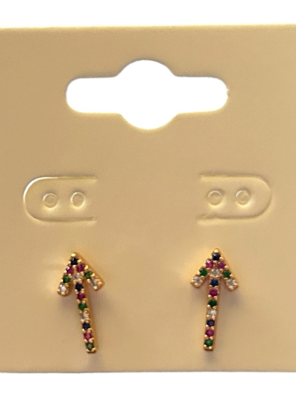 Pretty Birds Jewelry Gold Arrow Stud Earrings with Multicolor Stones
